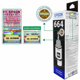 Tinta Refill Epson Original Ori 664 t6641 Black 70ml, Printer L110 L120 L210 L220 L300 L310 L350 L355 L360 L365 L380 L405 L455 L485 L550 L555 L565 L100 L200